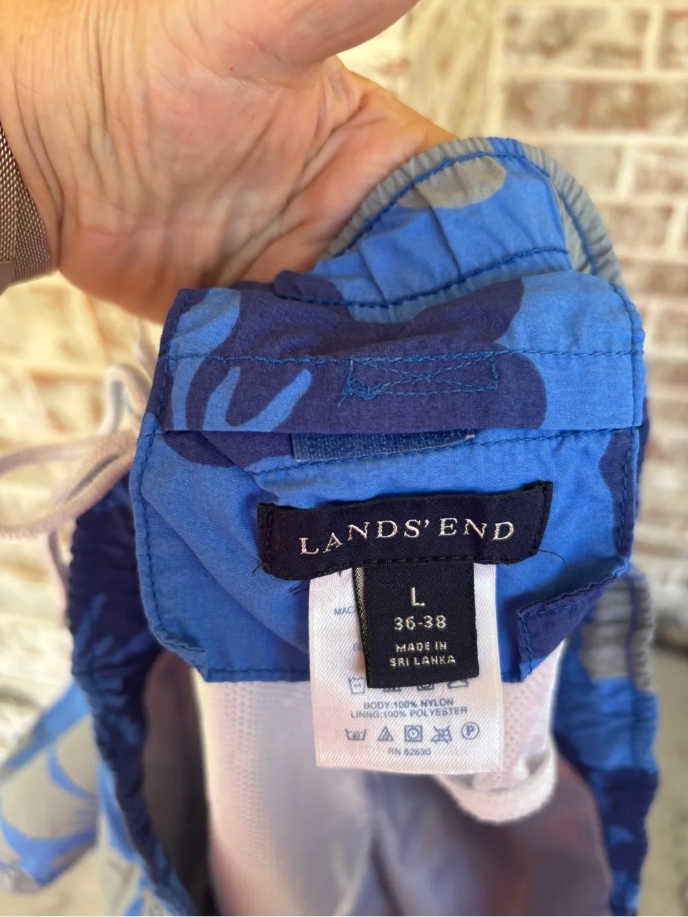 Land’s End Blue Hawaiian Hibiscus   Swim Trunks